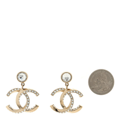 Chanel Metal Baguette Crystal CC Drop Earrings Gold 2 of 4