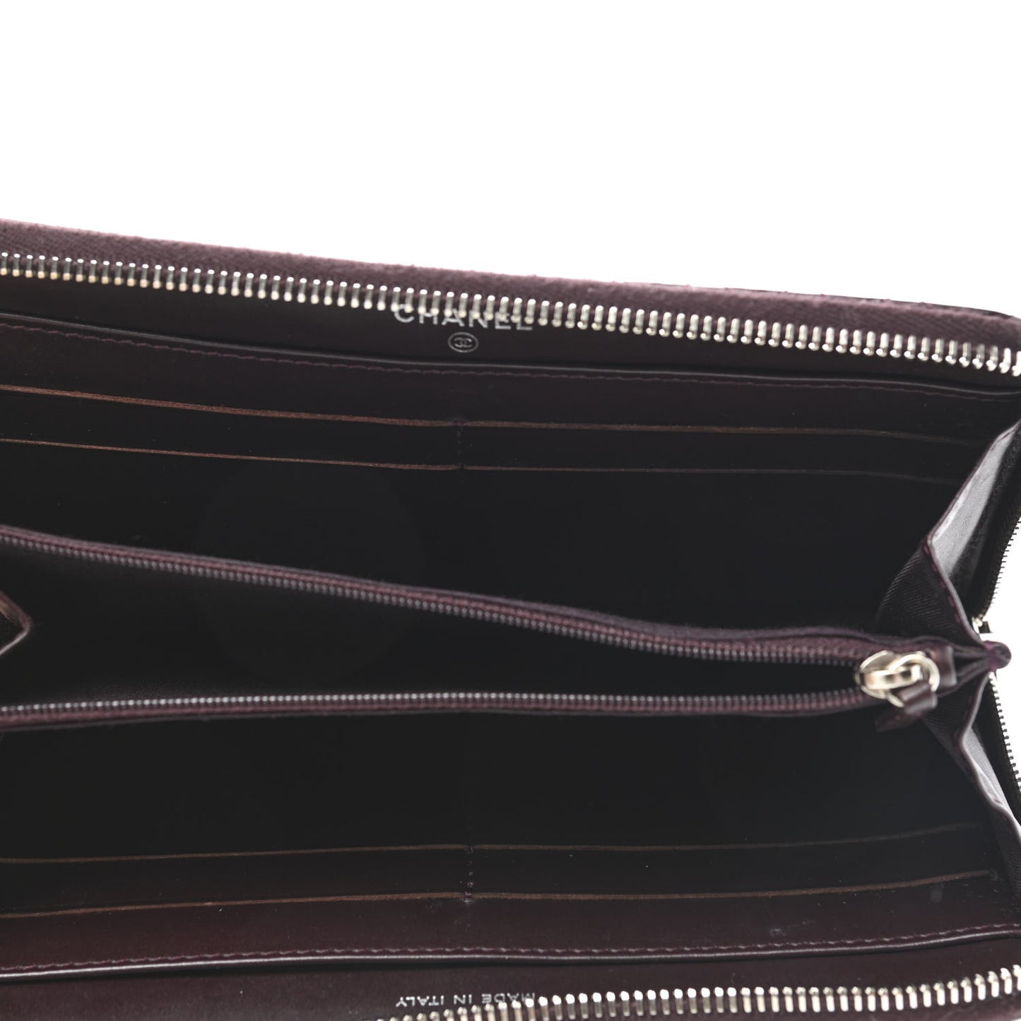 Patent Double Quilted Zip Around Wallet Burgundy