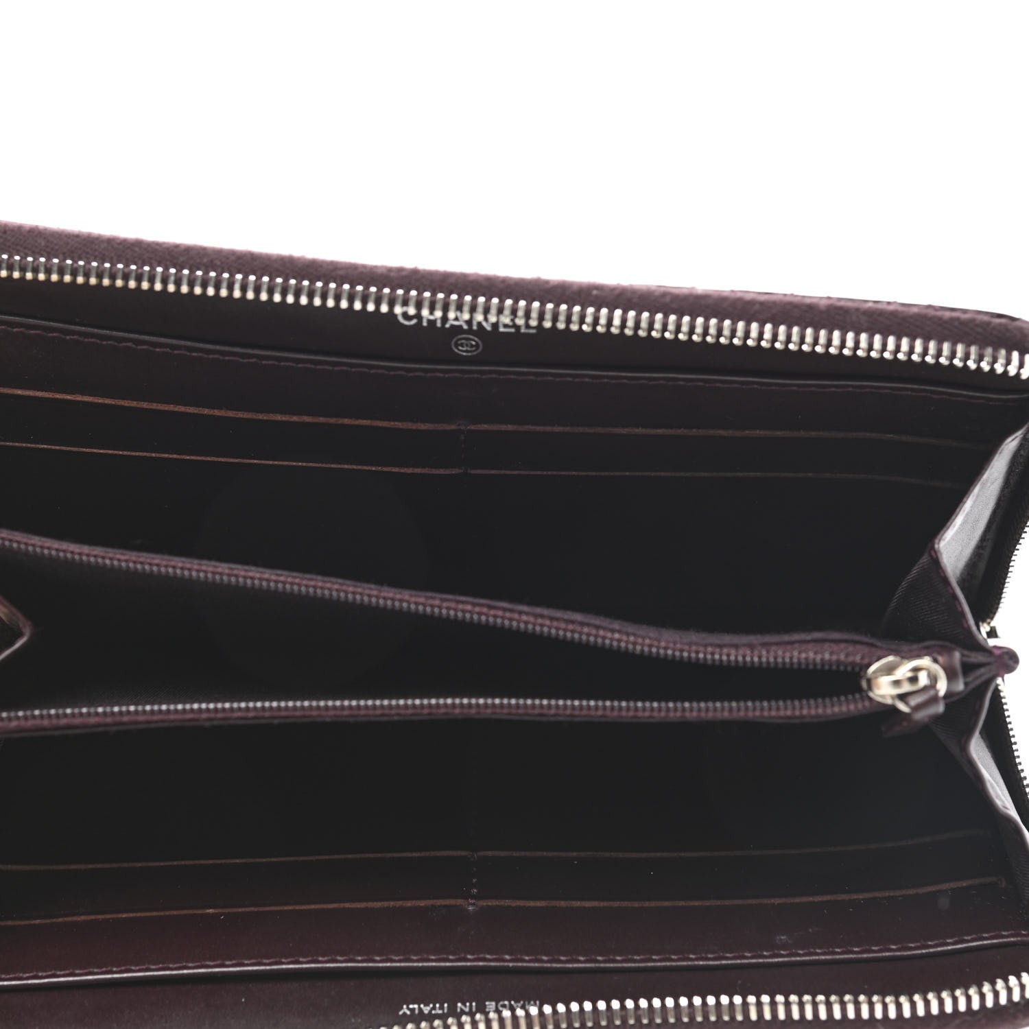 Chanel Patent Double Quilted Zip Around Wallet Burgundy 5 of 9