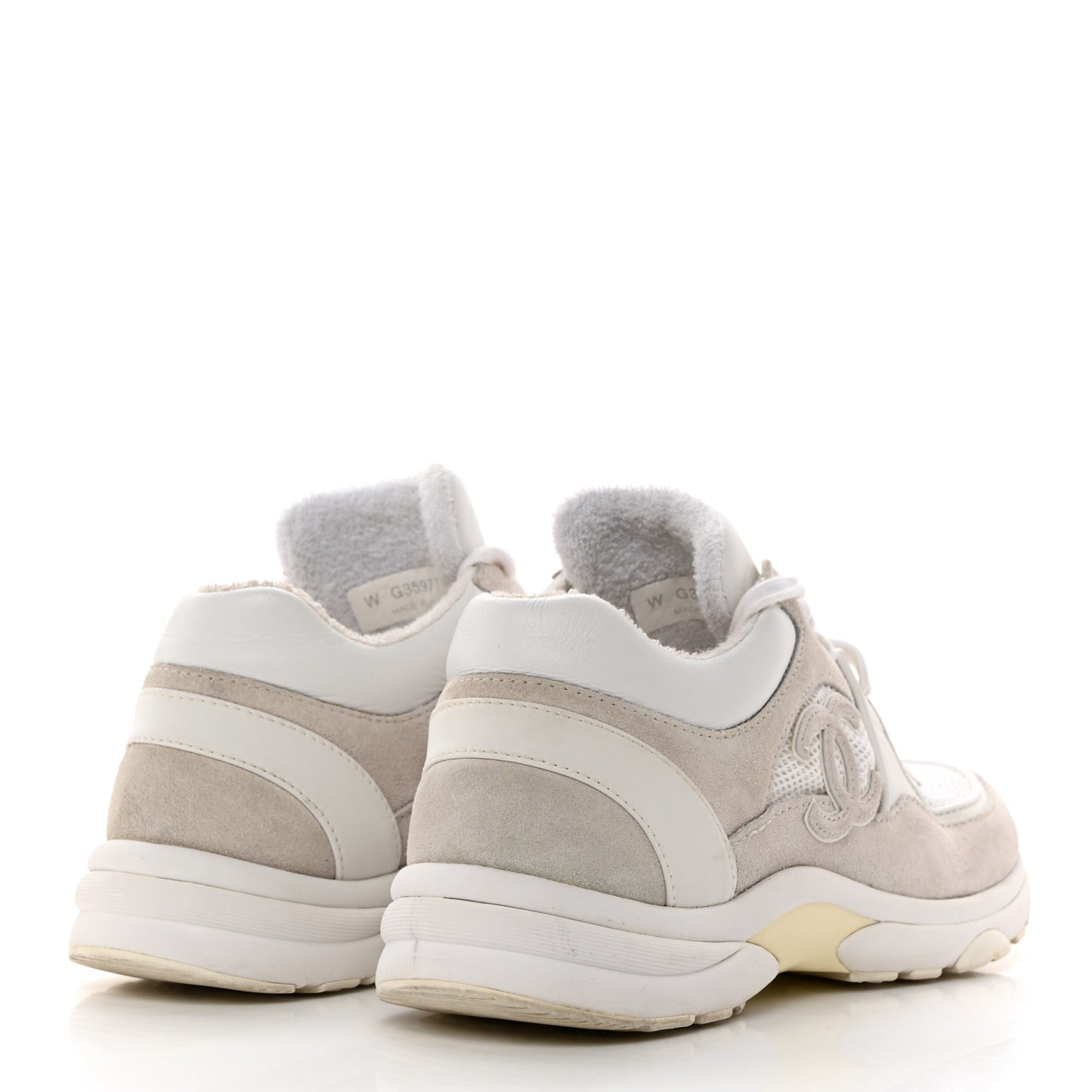 Mesh Suede Calfskin Grained Calfskin Womens CC Sneakers 39 White Grey