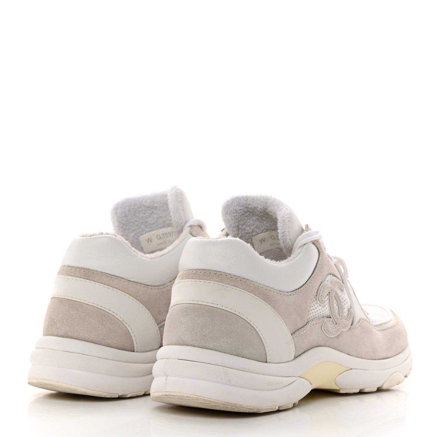 Chanel Mesh Suede Calfskin Grained Calfskin Womens CC Sneakers 39 White Grey 4 of 8