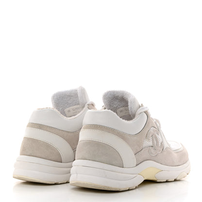 Chanel Mesh Suede Calfskin Grained Calfskin Womens CC Sneakers 39 White Grey 4 of 8