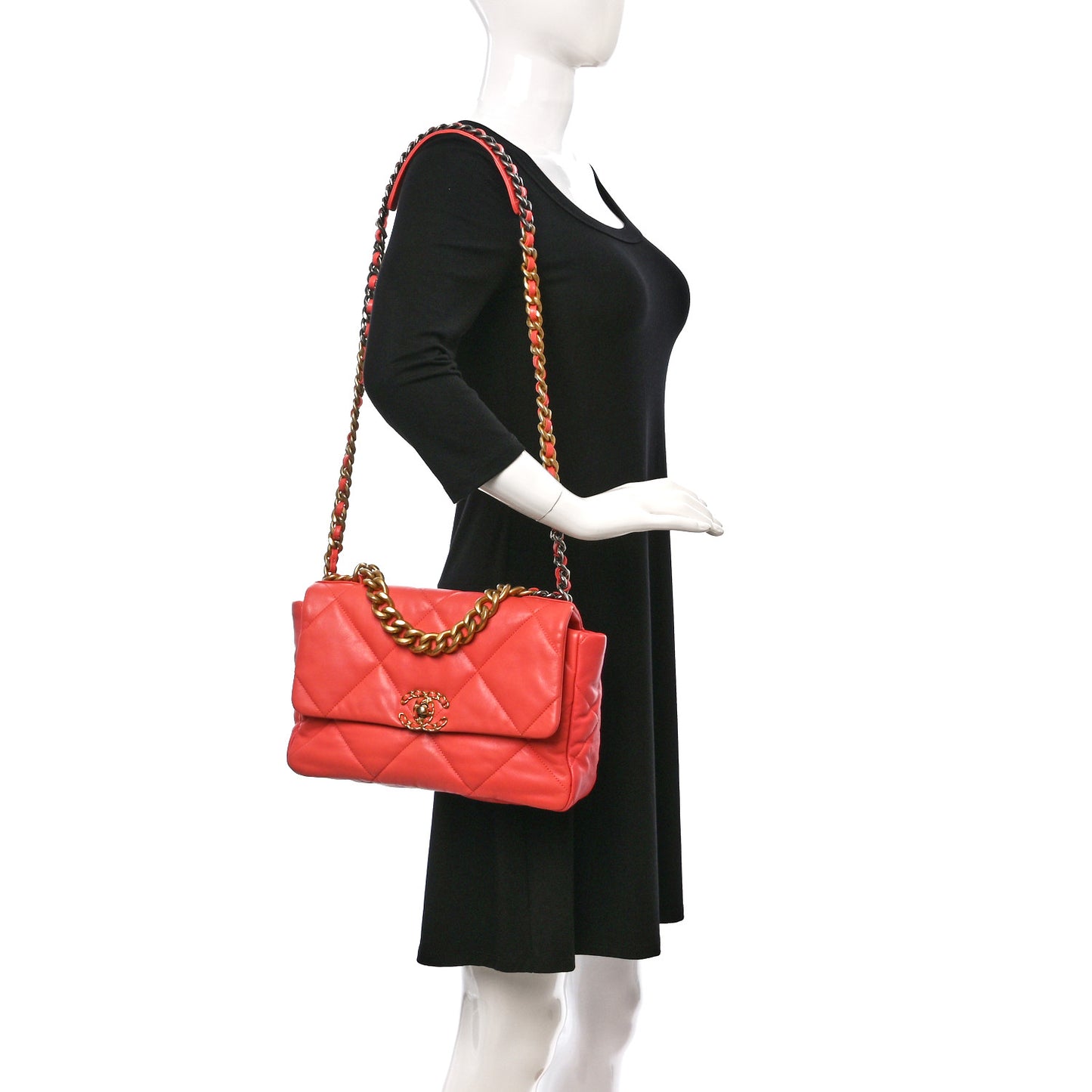 Goatskin Quilted Large Chanel 19 Flap Coral