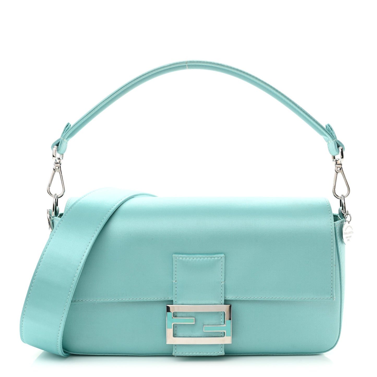 X TIFFANY Satin Nappa Silver Baguette Blue Tiffany Silver