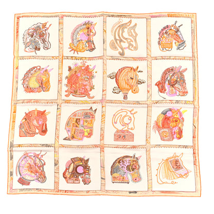 Hermes Silk Chevaloscope Scarf 90 White Orange Parme 1 of 3
