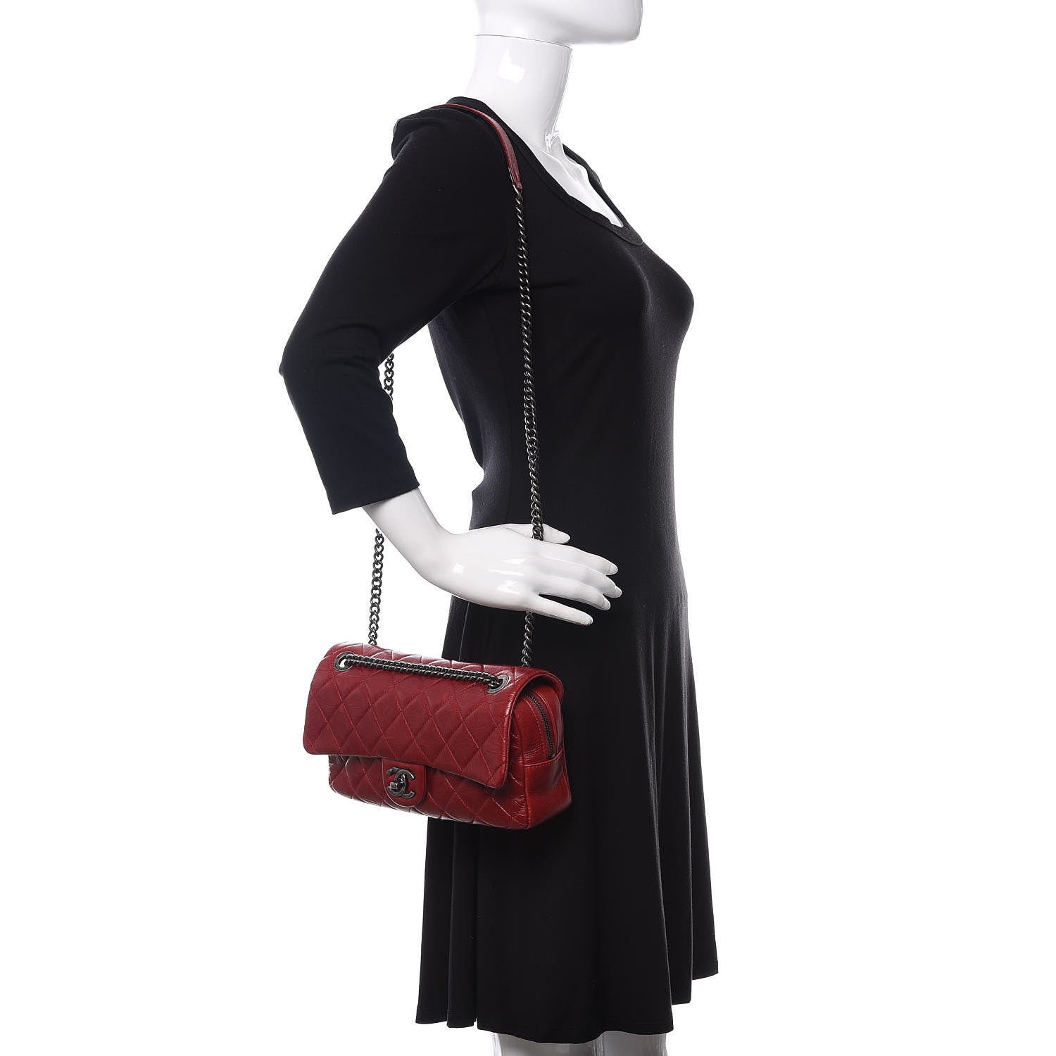Chanel Glazed Calfskin Quilted Medium Duo Color Flap Dark Red 2 of 10