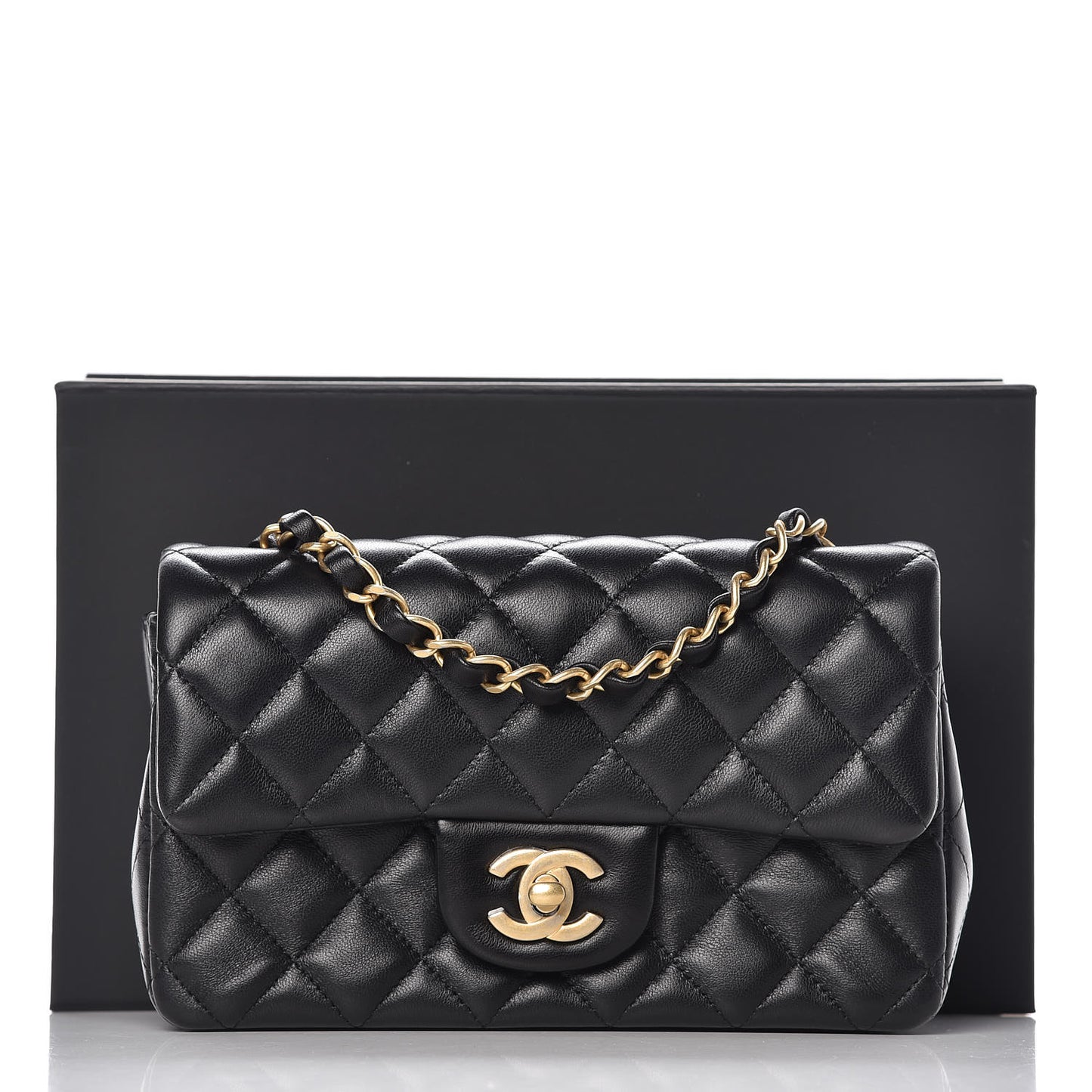 Lambskin Quilted Mini Rectangular Flap Black