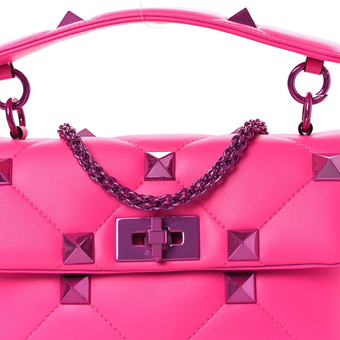 Nappa Lacquer Monochrome Medium Roman Stud Shoulder Bag Pink PP