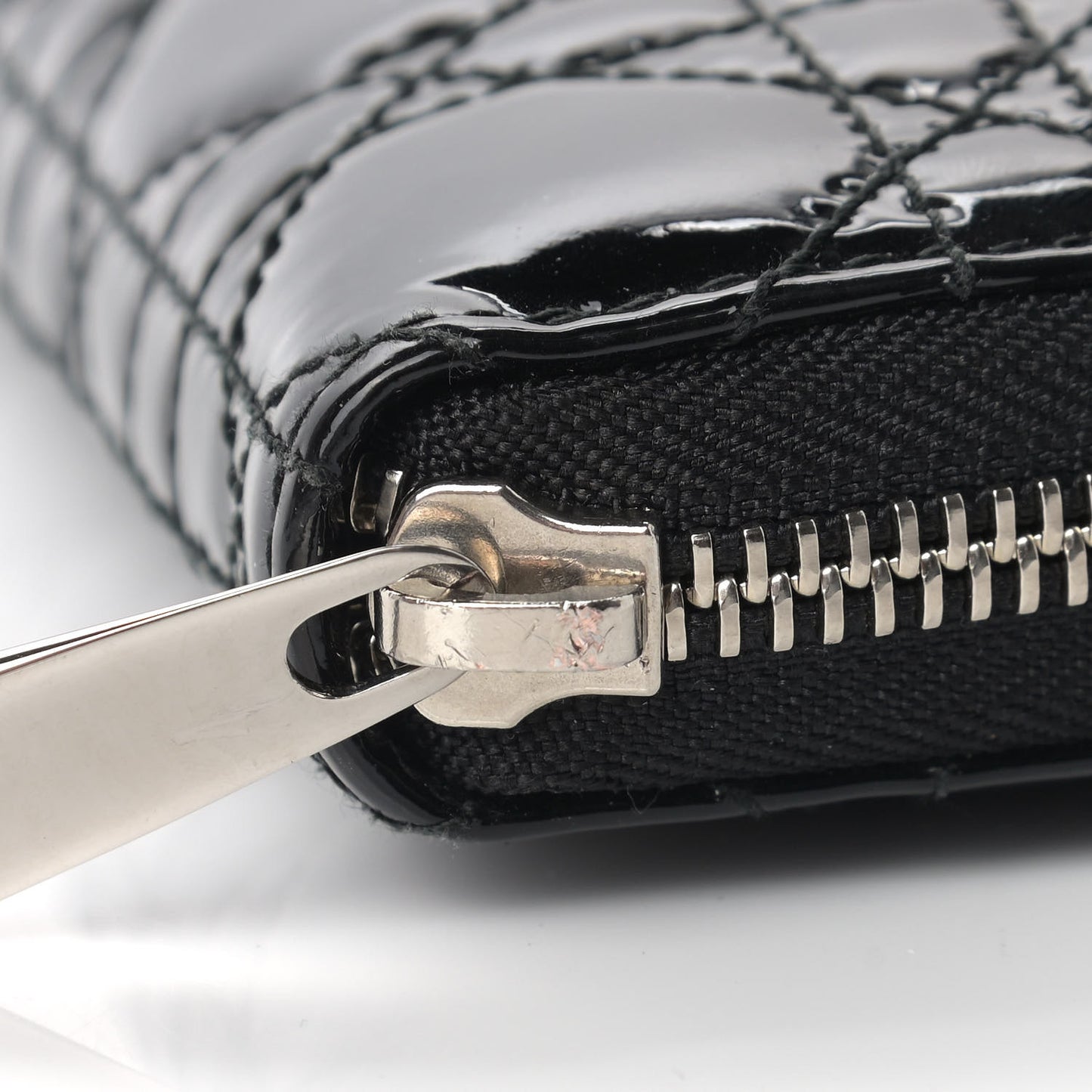 Patent Cannage Lady Dior Continental Zip Wallet Black