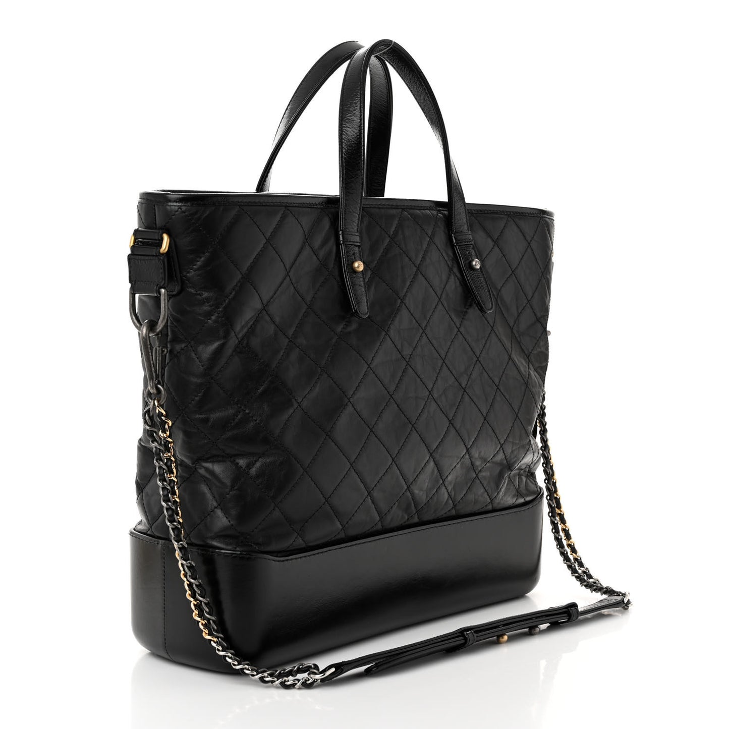 Aged Calfskin Quilted Large Gabrielle Shopping Tote Black