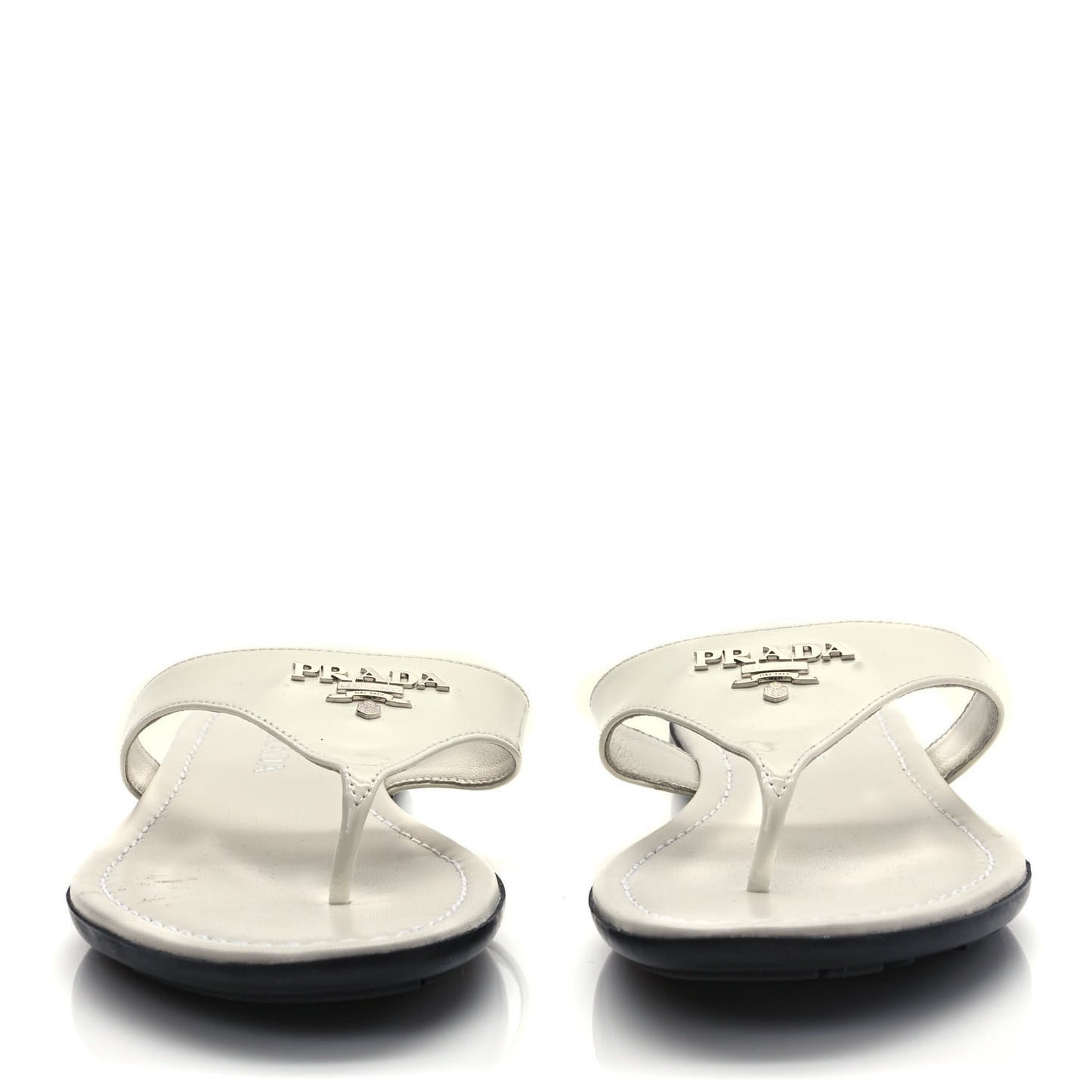 Patent Calfskin Logo Thong Sandals 38 White