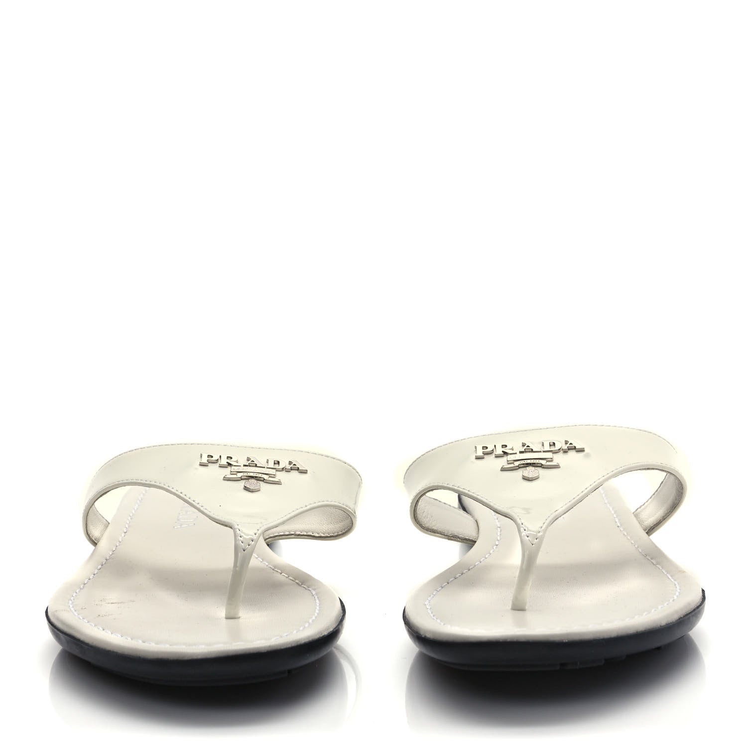 Prada Patent Calfskin Logo Thong Sandals 38 White 2 of 7