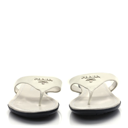 Prada Patent Calfskin Logo Thong Sandals 38 White 2 of 7