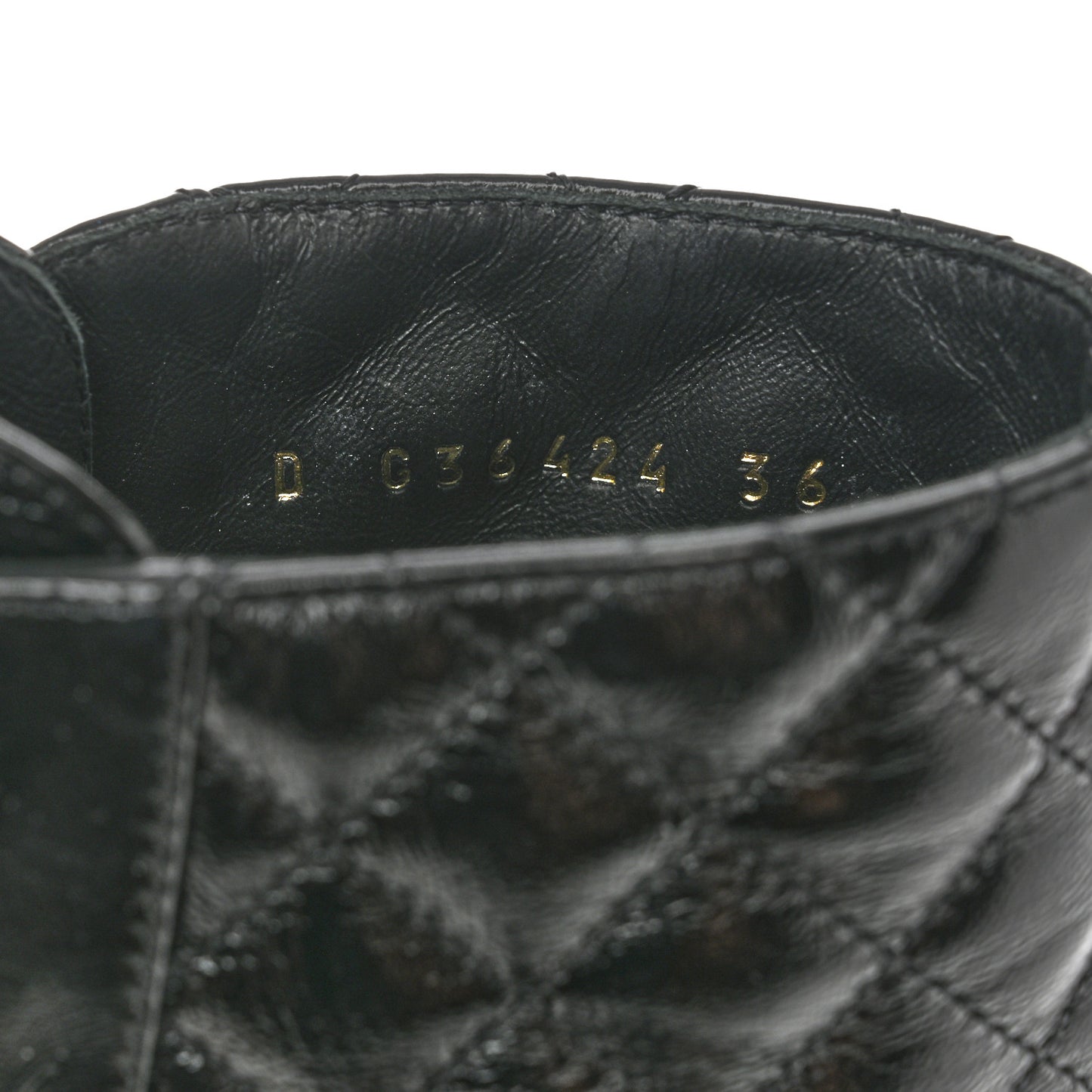 Shiny Calfskin Quilted Lace Up Combat Boots 36 Black