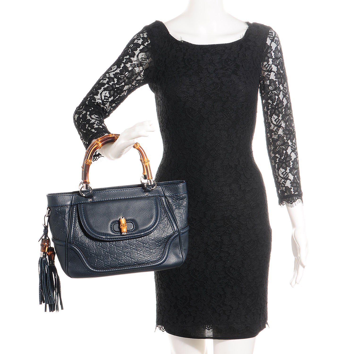 Gucci Guccissima New Bamboo Small Tassel Tote Dark Blue 2 of 7