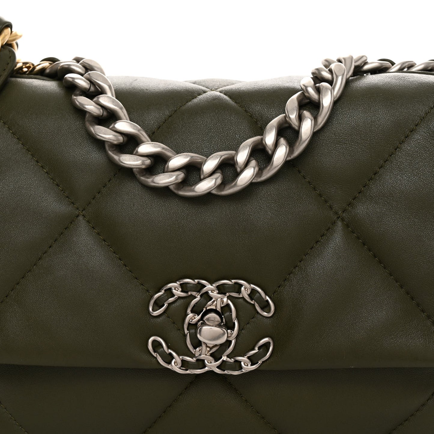 Lambskin Quilted Medium Chanel 19 Flap Khaki