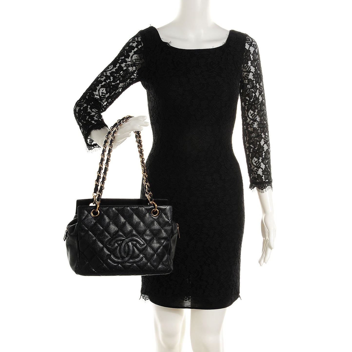 Caviar Quilted Petit Timeless Tote PTT Black