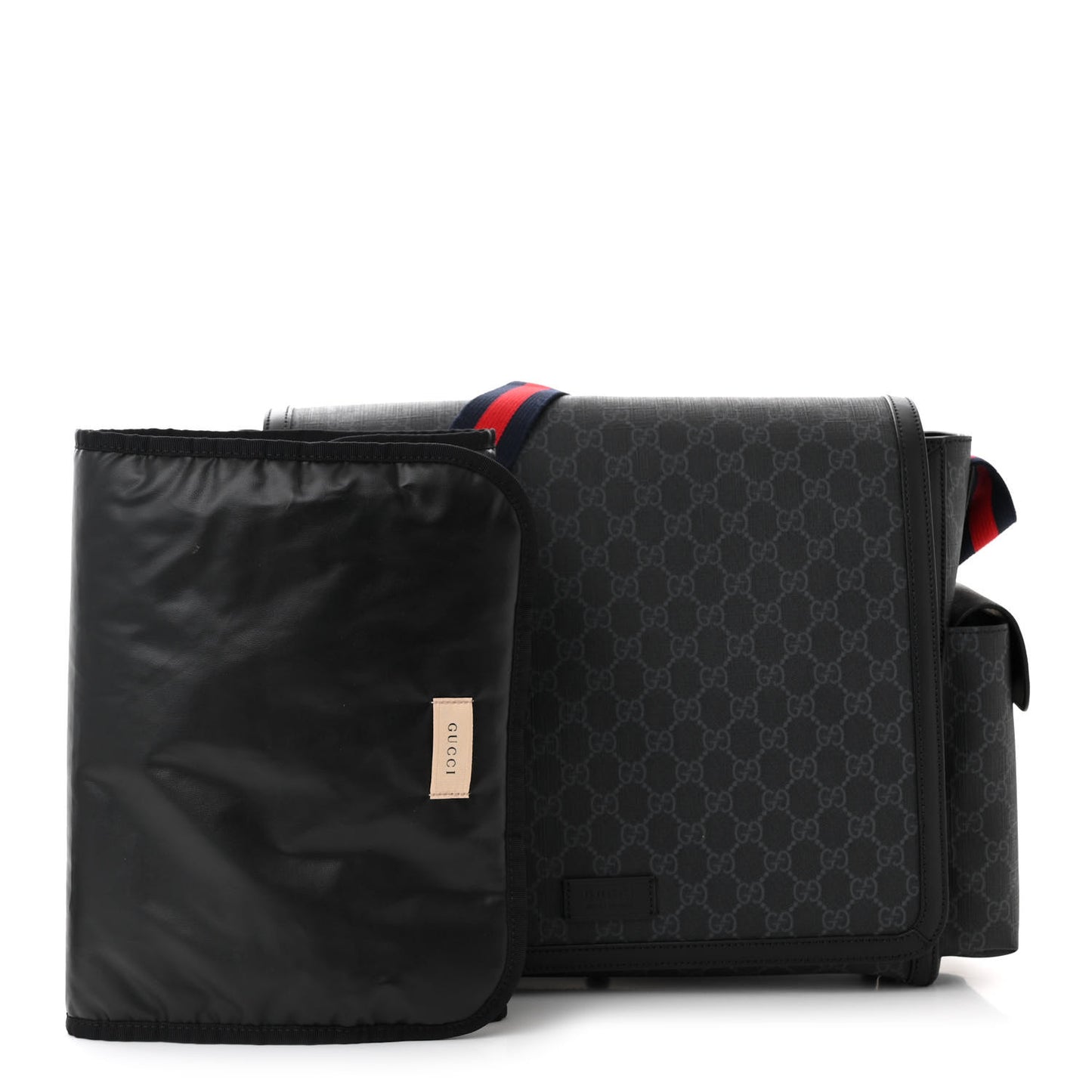 GG Supreme Monogram Web Messenger Diaper Bag Black Grey