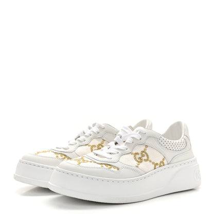 Gucci Dali Soft Calfskin GG Tennis Embossed Perforated Womens Platform 55mm Sneakers 37.5 White Gold 4 of 9