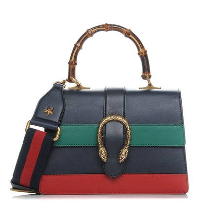 Gucci Moon Calfskin Bamboo Web Medium Dionysus Top Handle Bag Blue Emerald Hibiscus Red 1 of 8