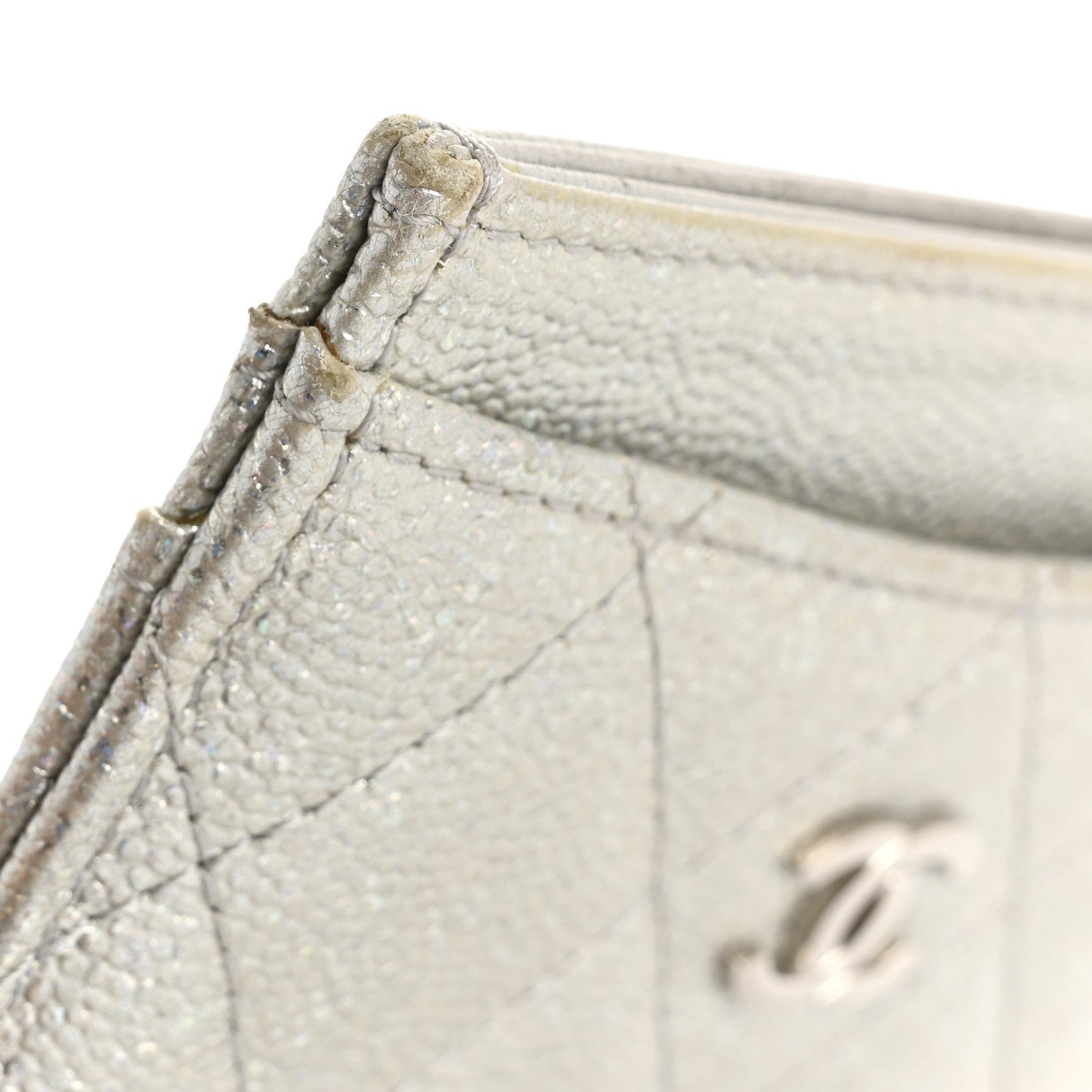 Chanel Glittered Metallic Caviar Quilted Card Holder Silver 11 of 14
