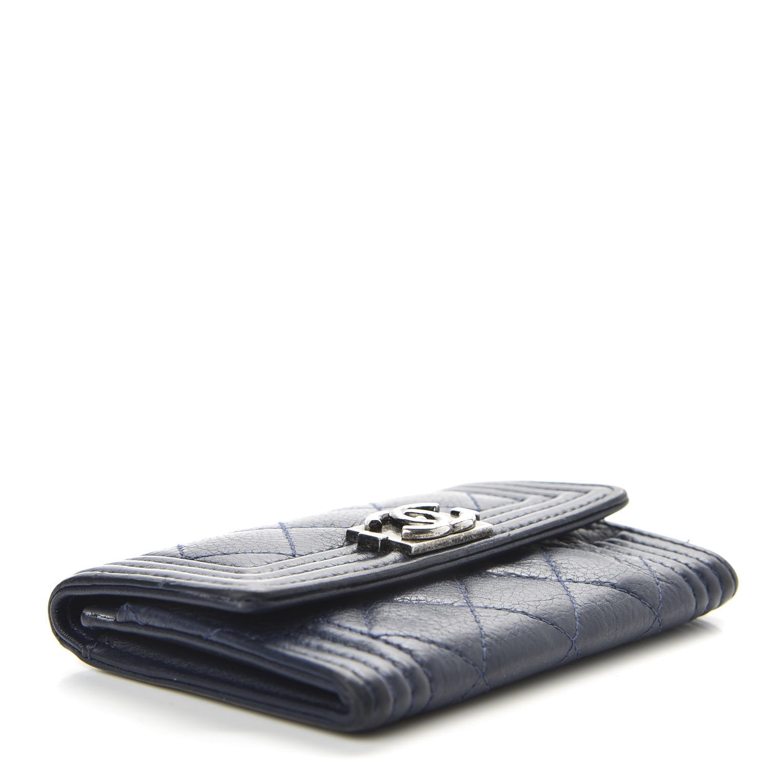 Chanel Calfskin Quilted Boy Flap Card Holder Wallet Blue 4 of 9