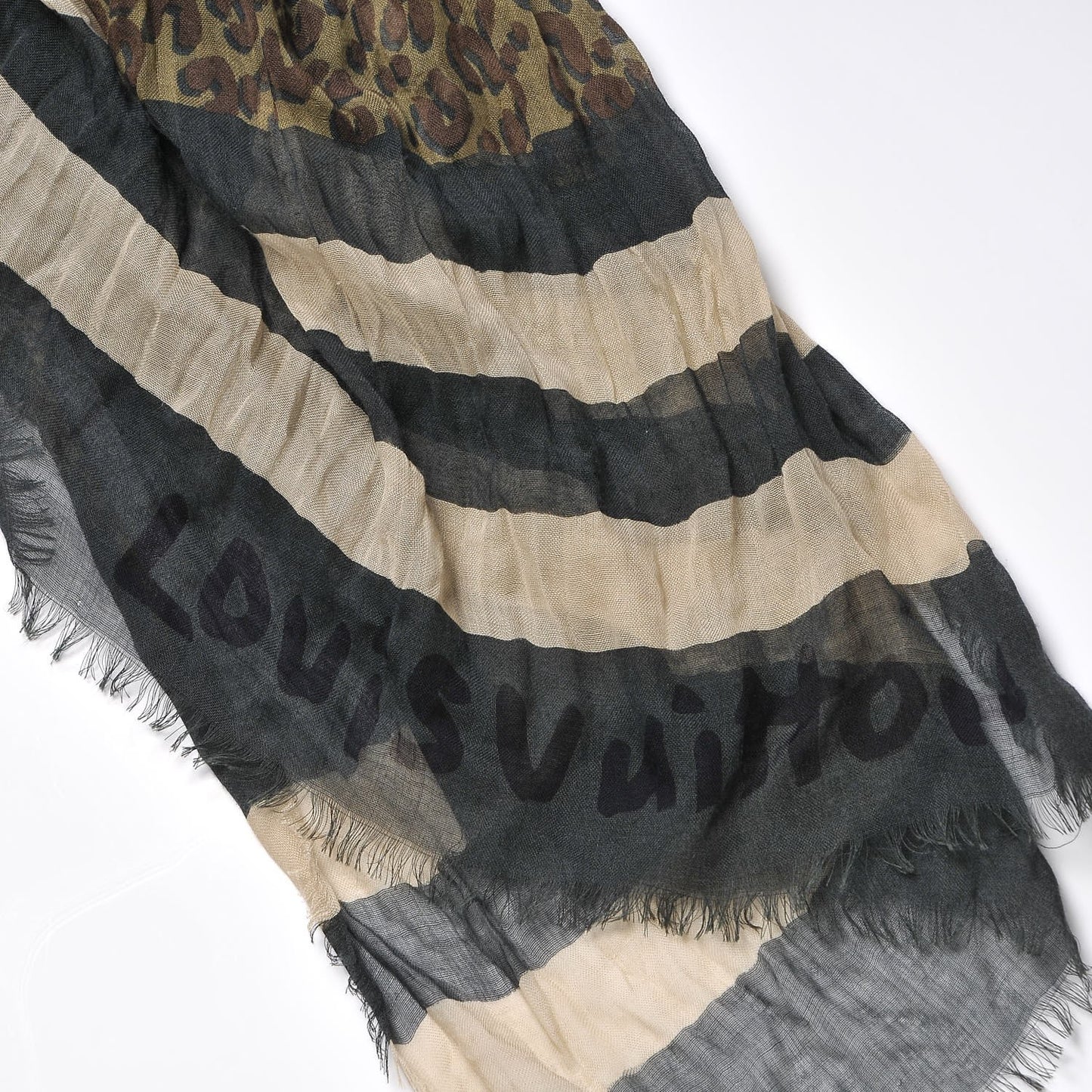 Cashmere Silk Leopard V Stole Kaki Vanilla
