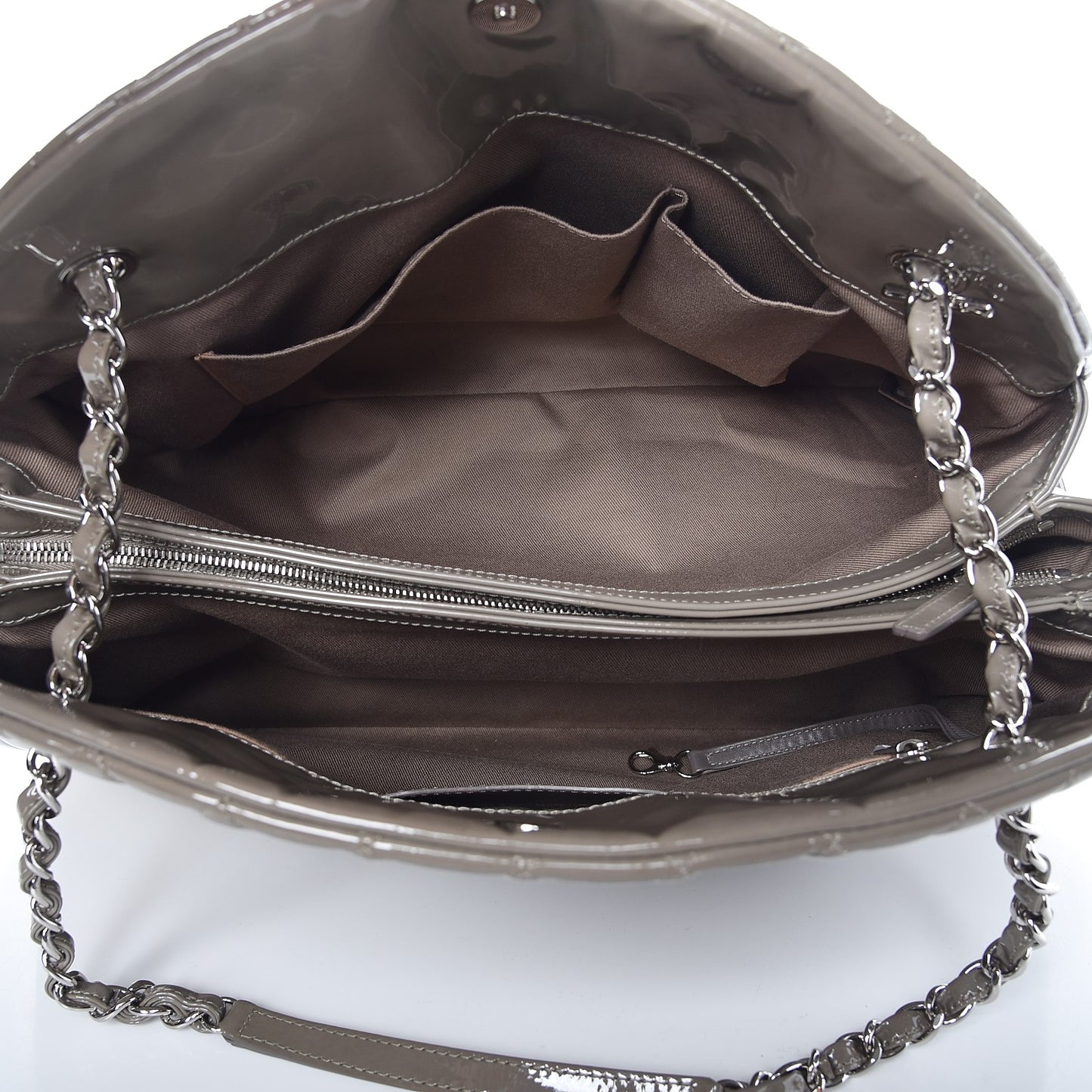 Patent Quilted Maxi Just Mademoiselle Bowling Bag Grey