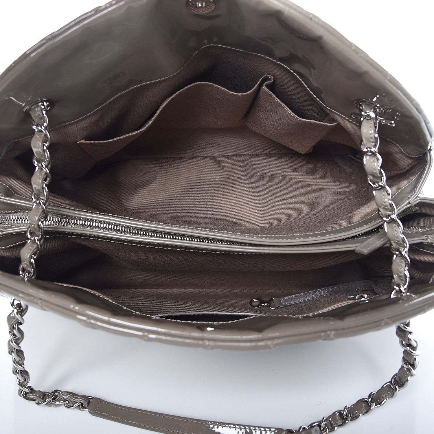 Chanel Patent Quilted Maxi Just Mademoiselle Bowling Bag Grey 5 of 15