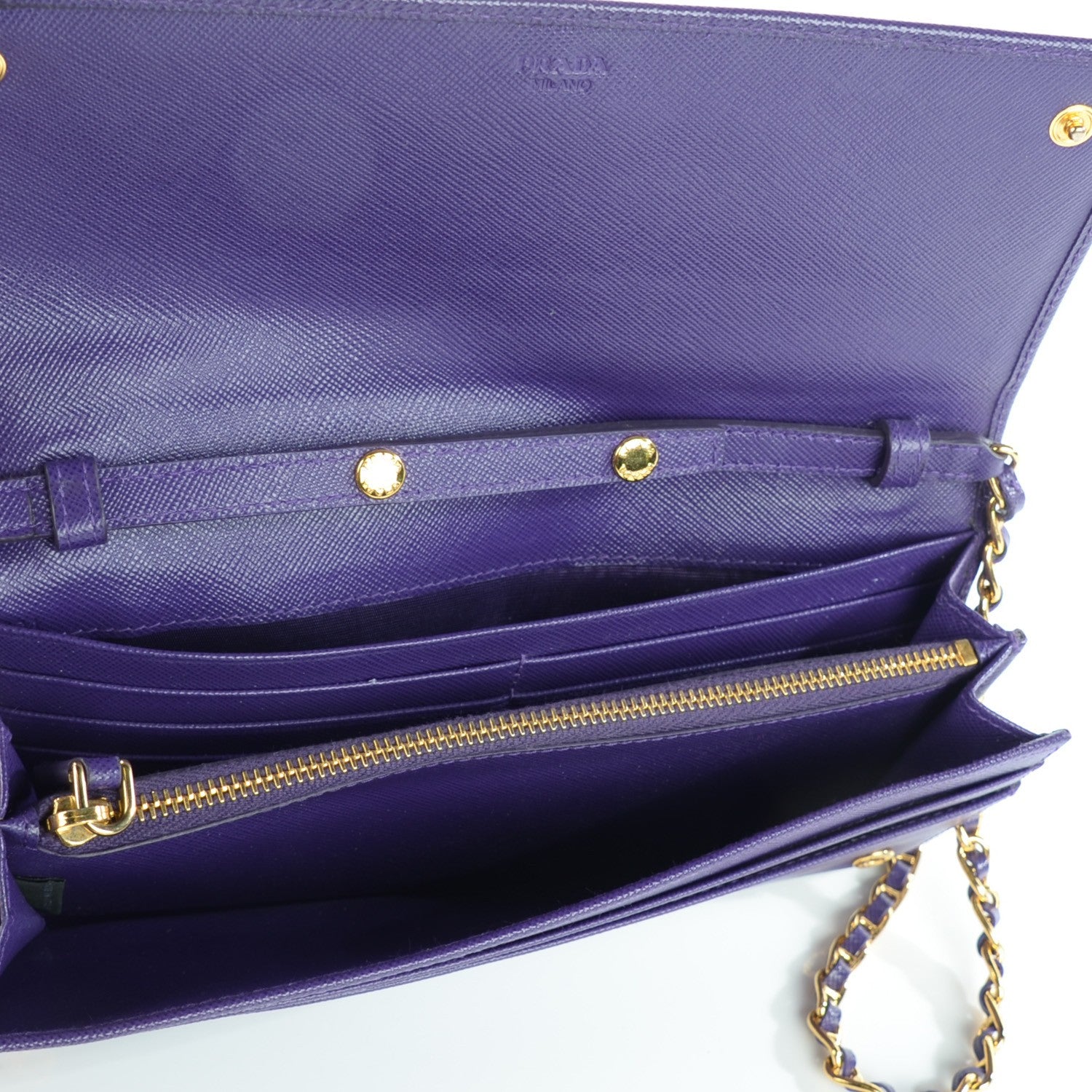 Prada Saffiano Metal Oro Chain Wallet Viola 8 of 9