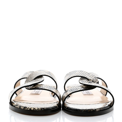Jimmy Choo Calfskin Snake Print Atia Flat Sandals 37 Natural 2 of 8