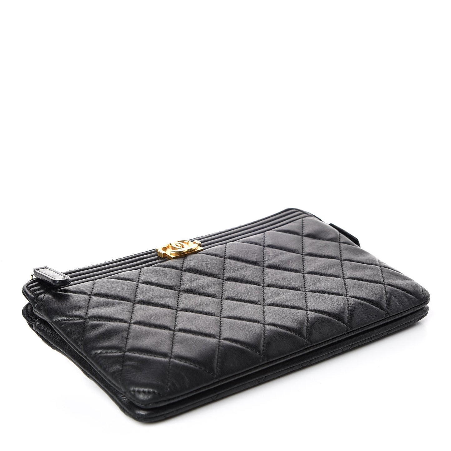 Lambskin Quilted Small Zipped Boy Pouch Black