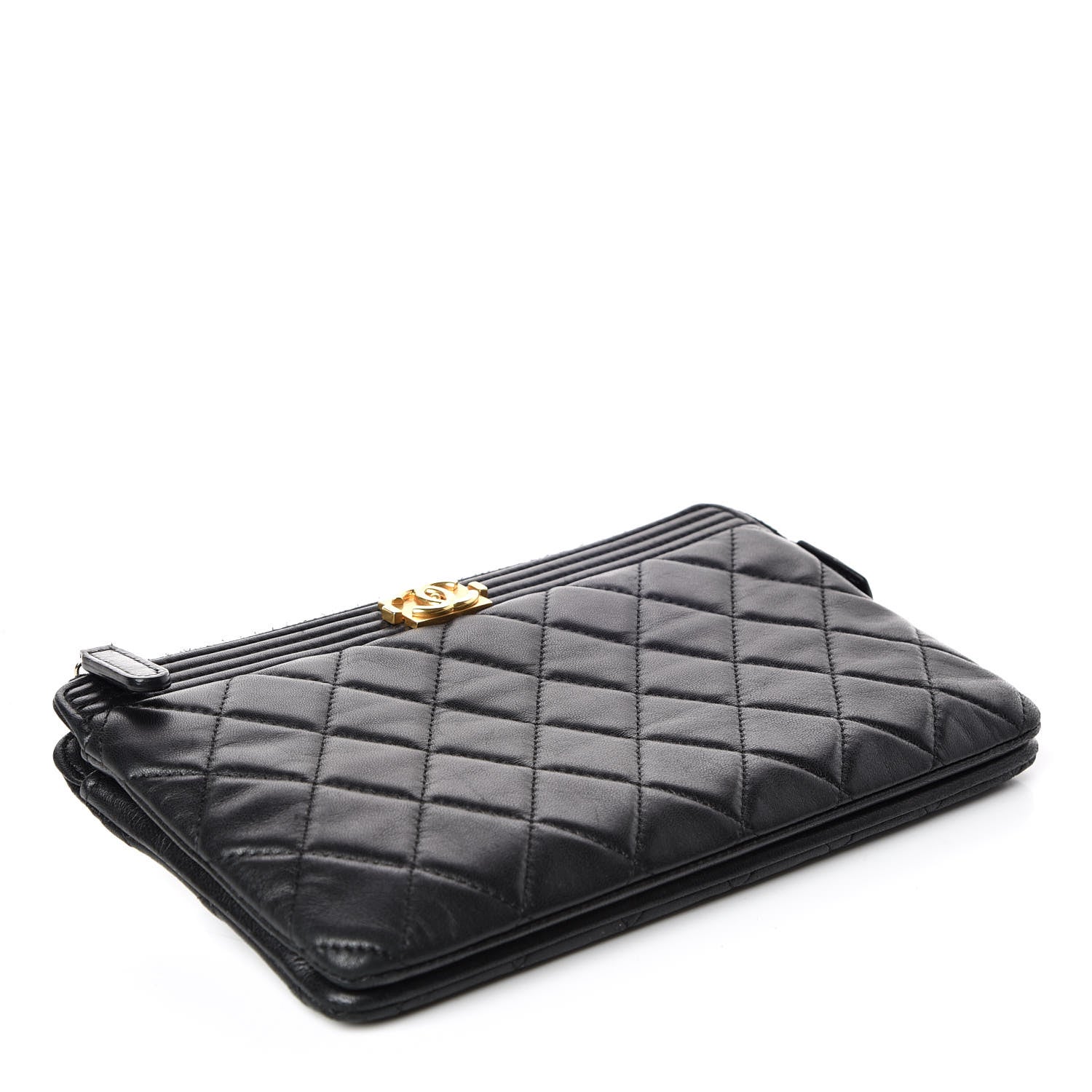 Chanel Lambskin Quilted Small Zipped Boy Pouch Black 4 of 12