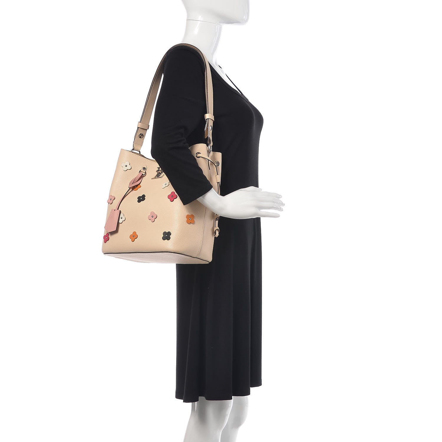 Louis Vuitton Calfskin Flowers Lockme Bucket Creme 2 of 11