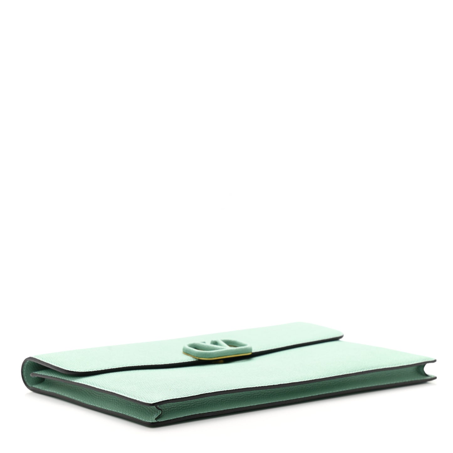 Grainy Calfskin Large Vlogo Clutch Water Green
