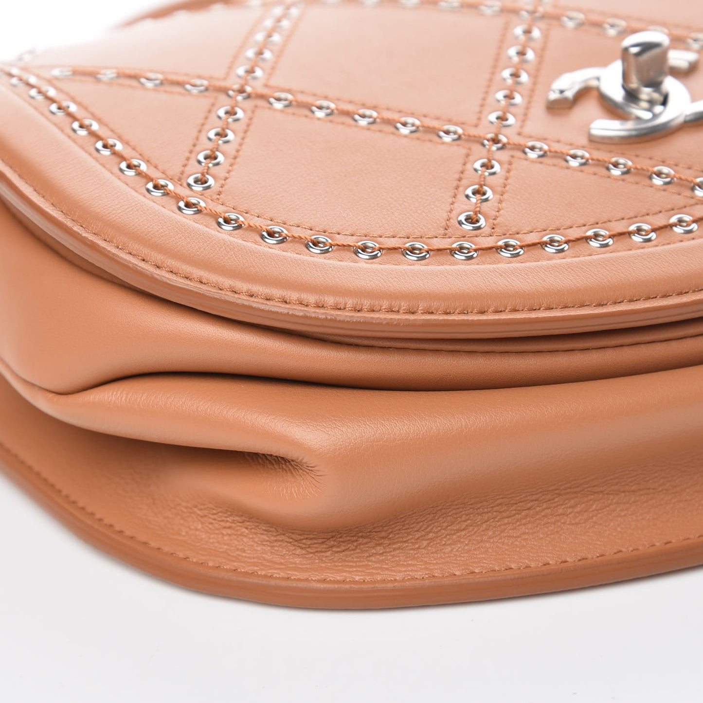 Calfskin Coco Eyelets Small Flap Bag Camel