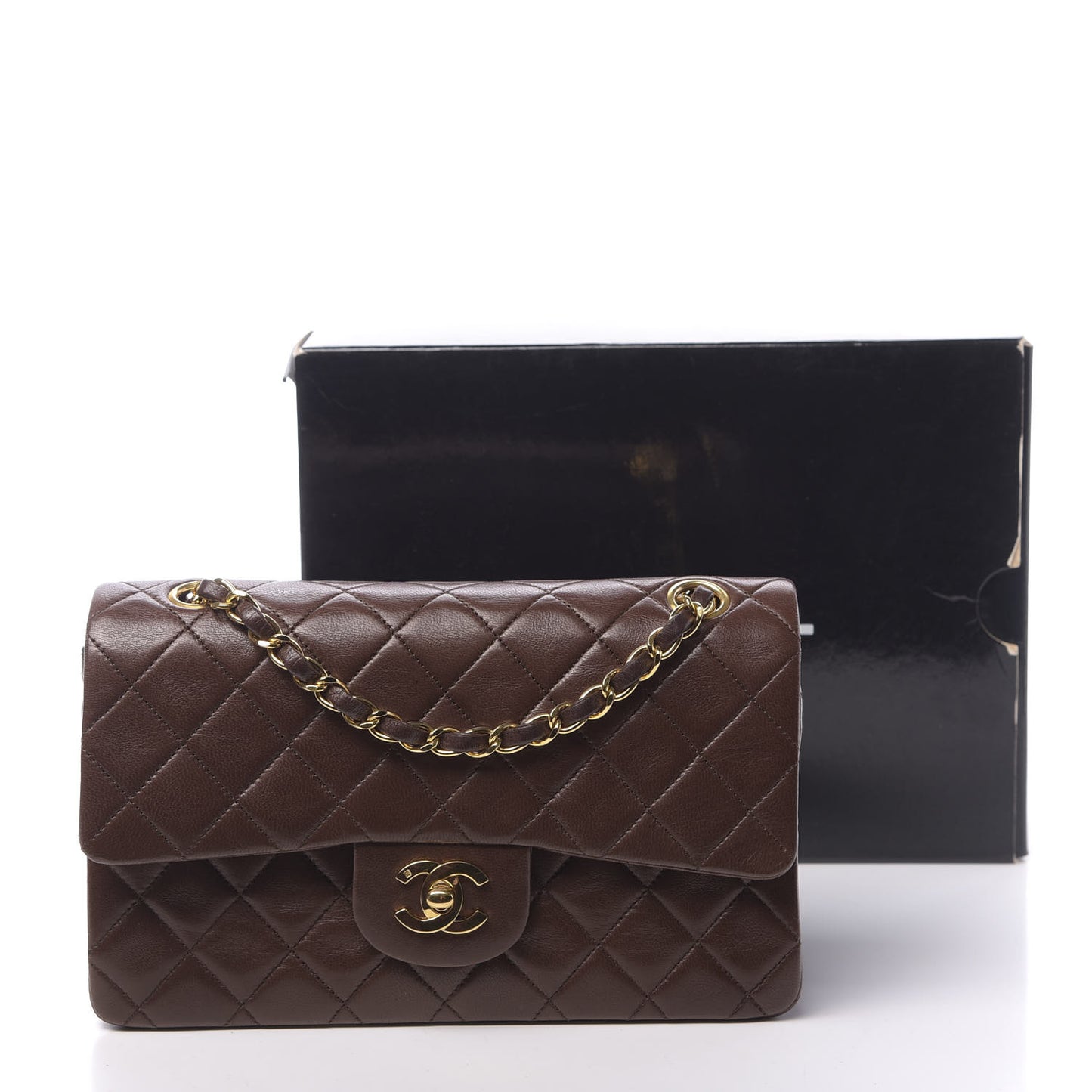 Lambskin Quilted Small Double Flap Brown