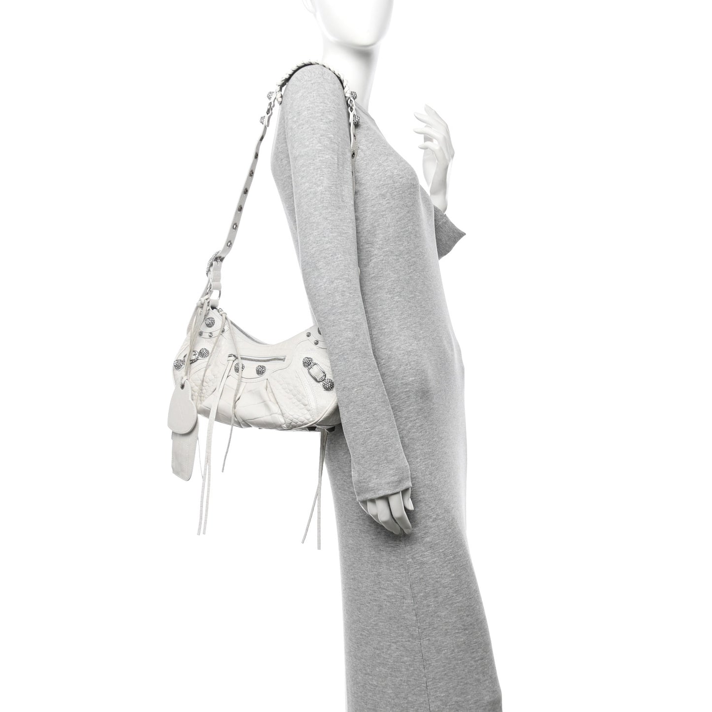 Extra Supple Calfskin Crocodile Embossed Small Le Cagole Shoulder Bag White