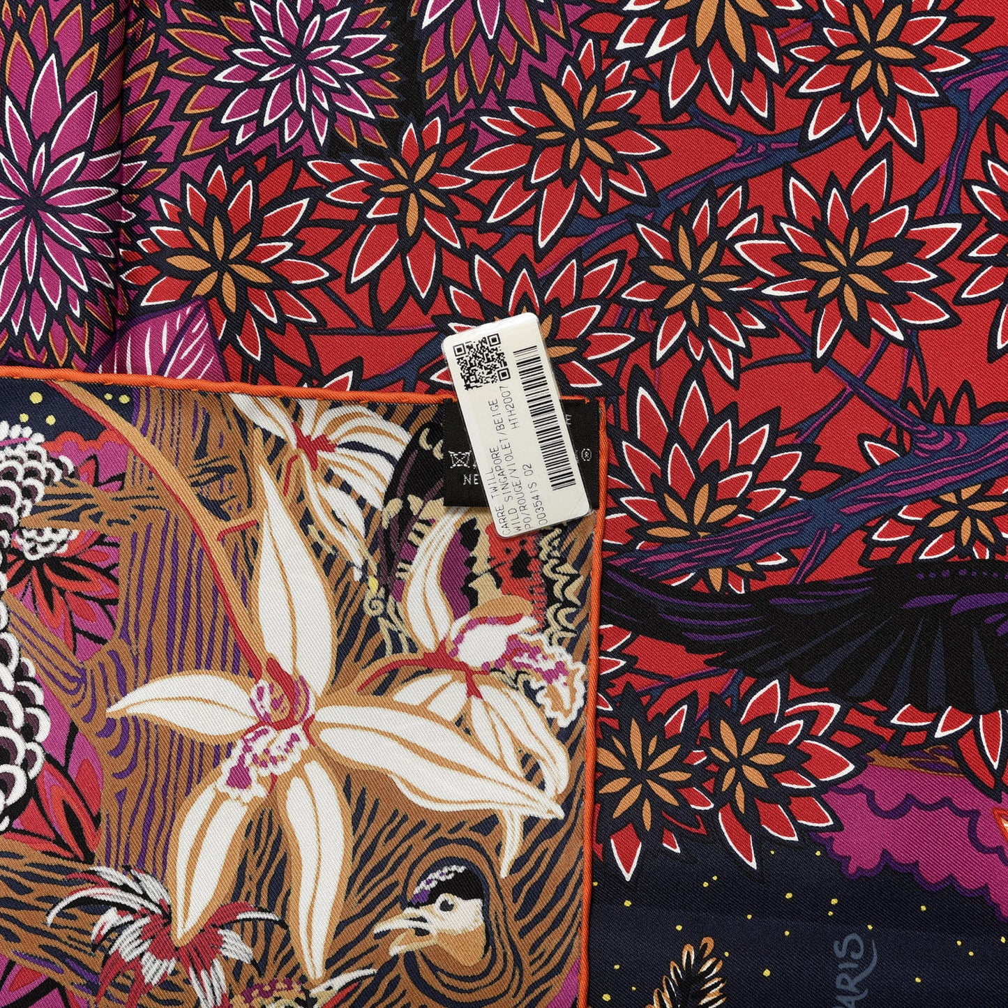 Silk Wild Singapore Scarf 90 Rouge Violet Beige