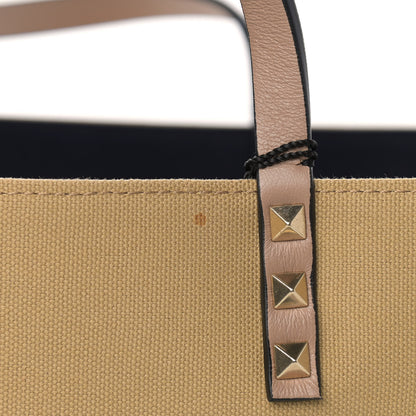 Valentino Garavani Canvas Small Rockstud Reversible Tote Navy Blue Beige 17 of 17