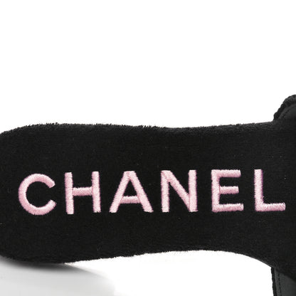 Chanel Crochet Striped Enamel Camellia Mules Sandals 41 Pink Black 6 of 9