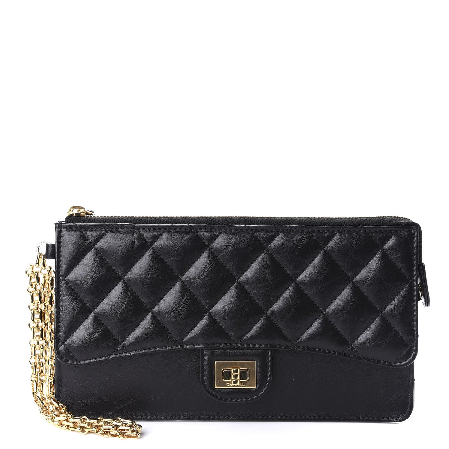 Aged Calfskin Quilted 2.55 Reissue Pouch With Chain Handle Black
