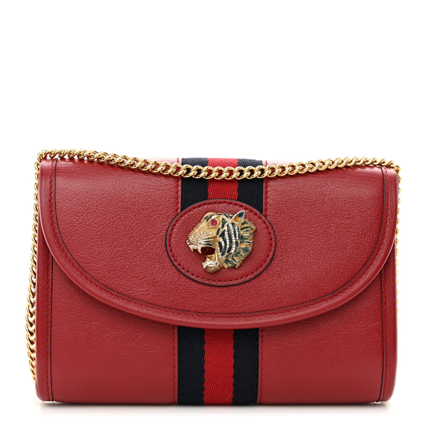 Gucci Textured Calfskin Web Mini Rajah Slim Flap Shoulder Bag Romantic Cherry 1 of 11