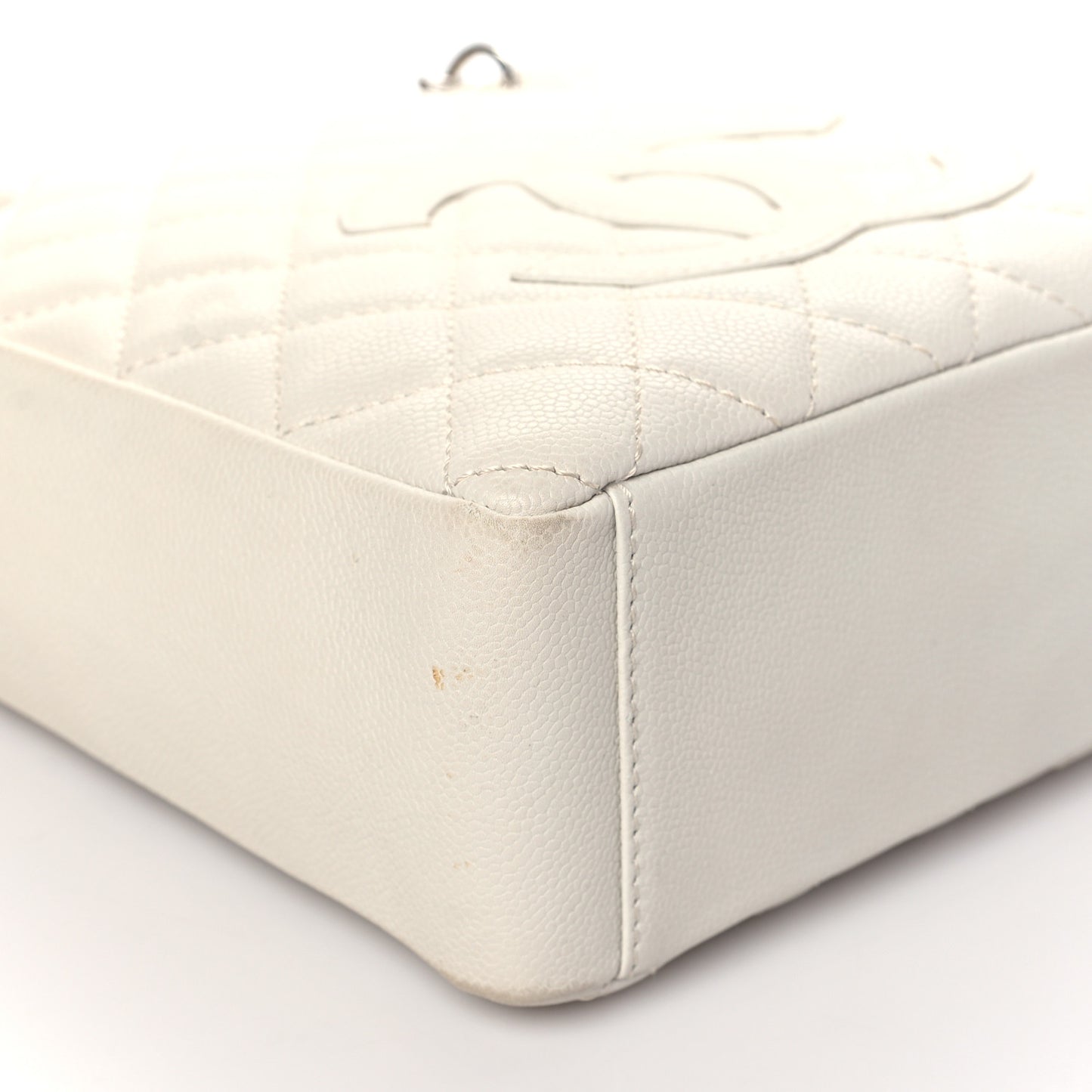 Caviar Quilted Petit Shopping Tote PST White