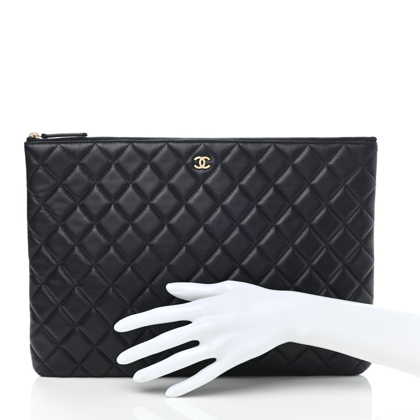 Lambskin Quilted Large Cosmetic Case Navy