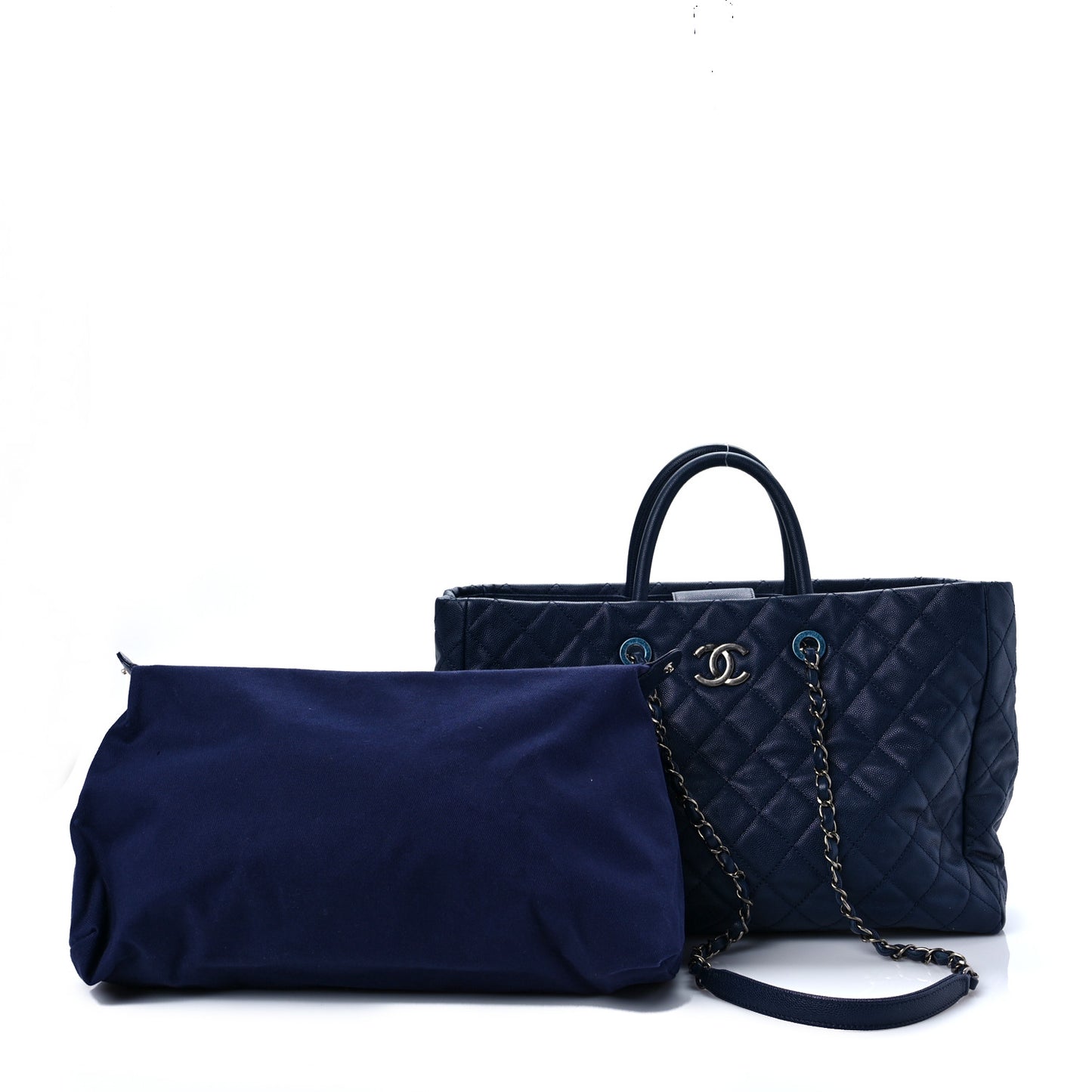 Caviar Quilted Large Coco Handle Shopping Tote Navy
