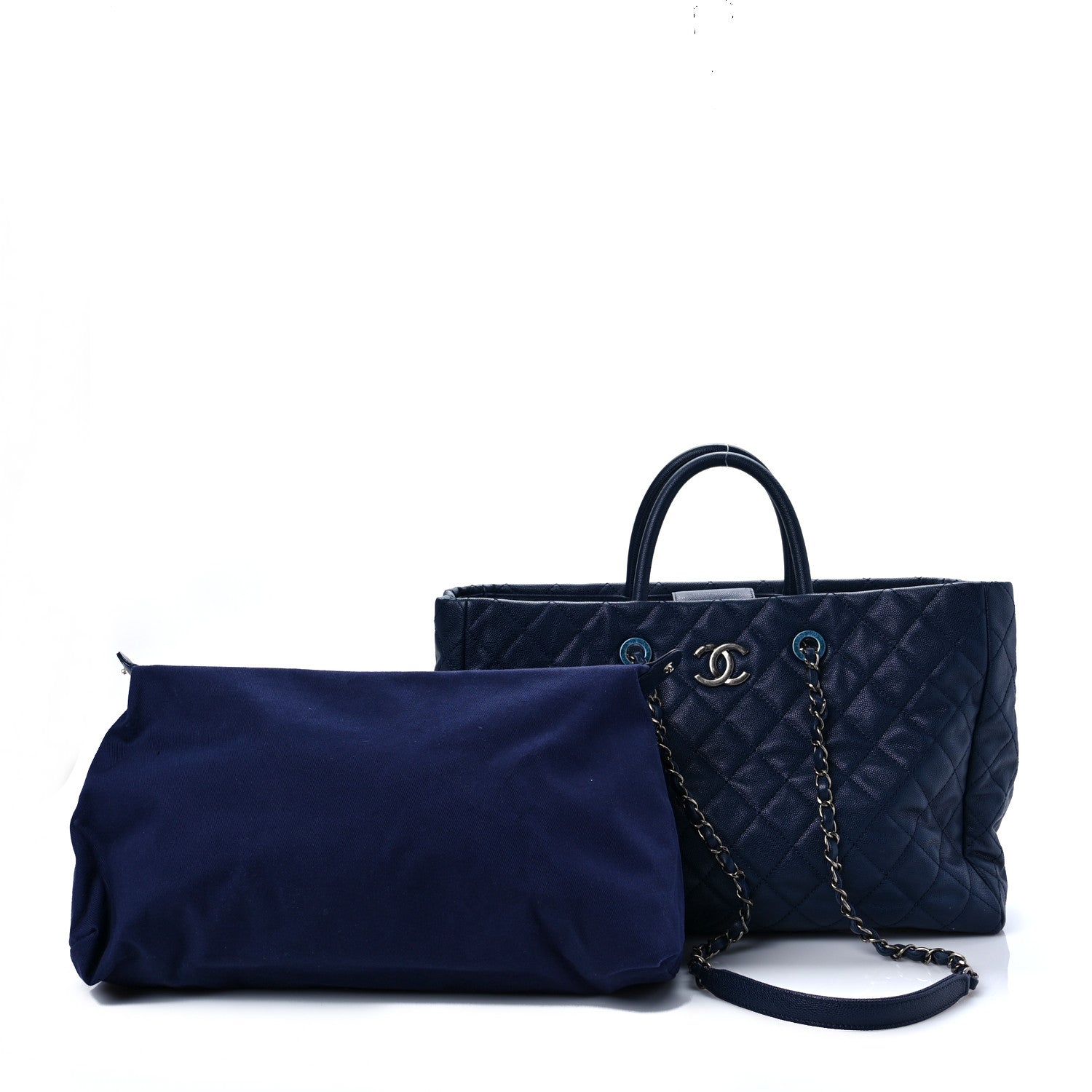Chanel Caviar Quilted Large Coco Handle Shopping Tote Navy 1 of 10