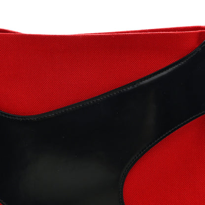 Salvatore Ferragamo Brushed Calfskin Canvas Cut Out Shoulder Bag Black Flame Red 7 of 9