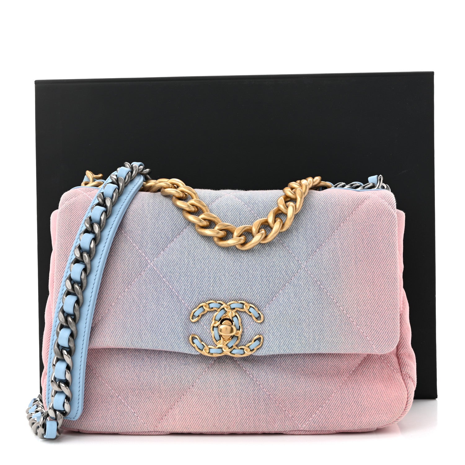 Chanel Denim Quilted Medium Chanel 19 Flap Blue Pink 11 of 11