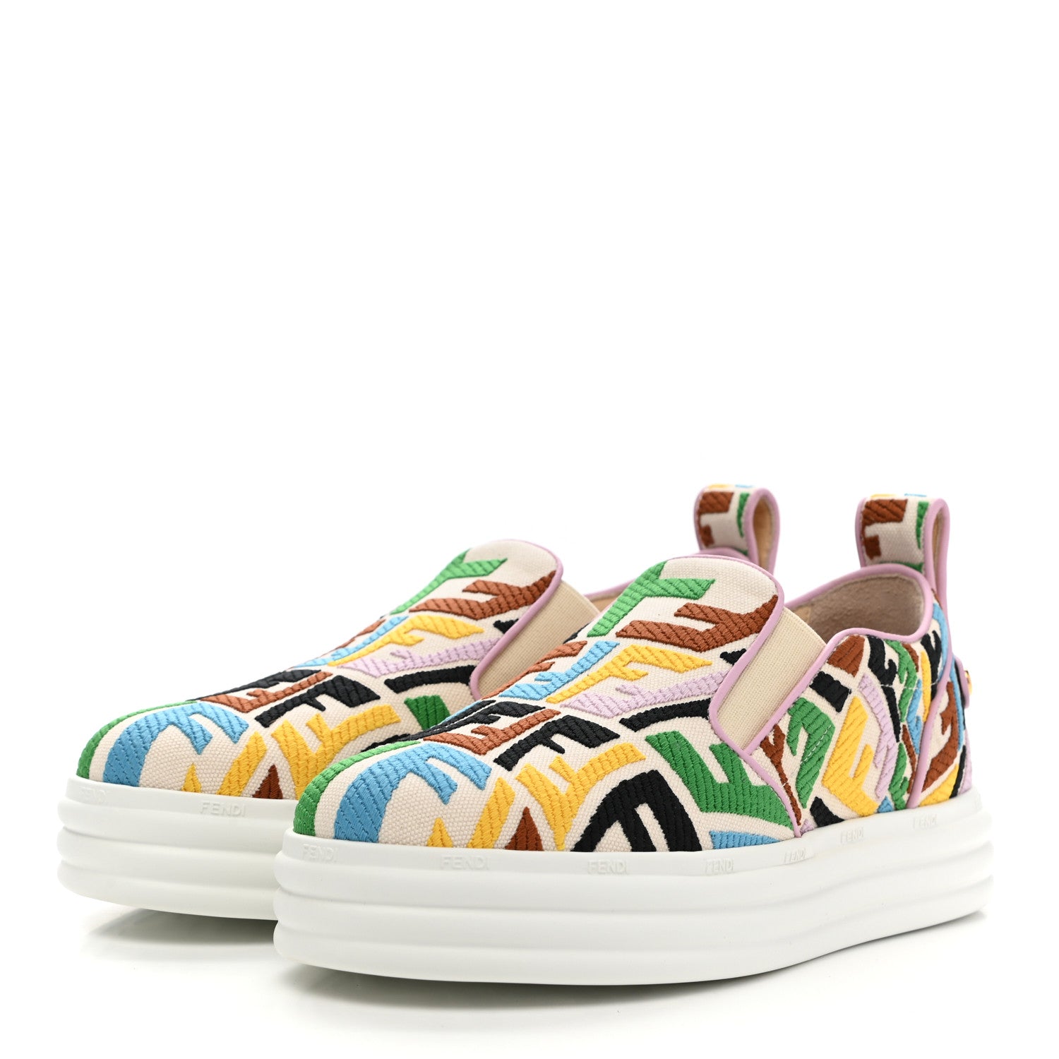 Fendi X SARA COLEMAN Canvas FF Vertigo Embroidered Womens Rise Slip On Sneakers 36 Grezzo Multicolor 3 of 9